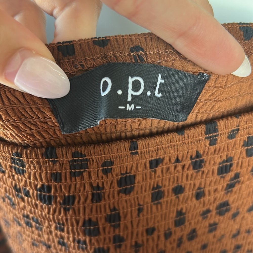 O.P.T. Classic Smocked Maxi Dress in Leopard Print Size Medium Boho Gently Used - Picture 3 of 6